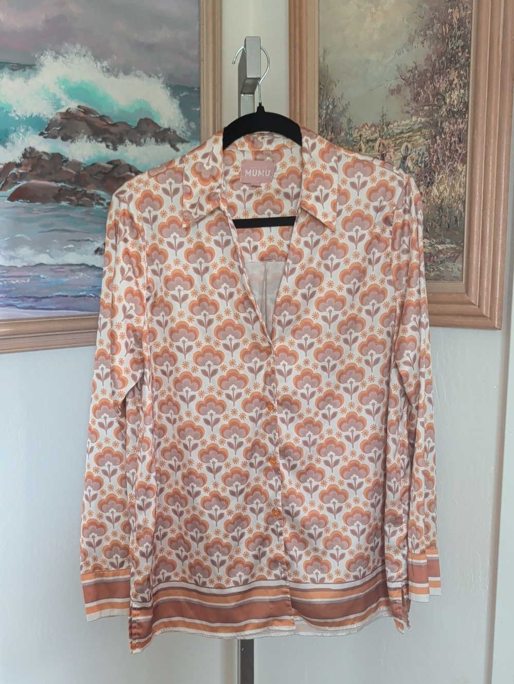Show Me Your MuMu Cream & Orange Floral Button-Up Blouse